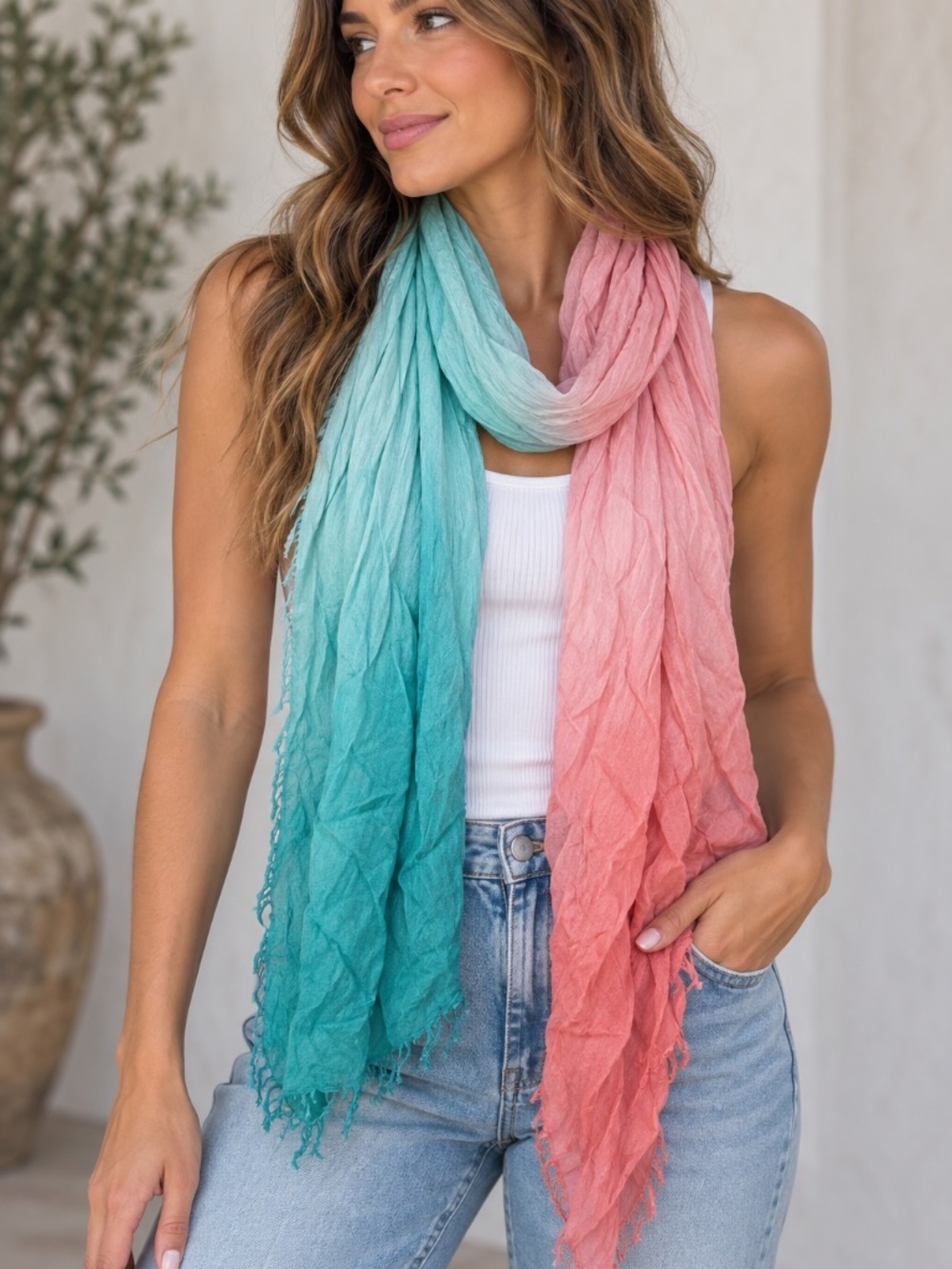 Do Everything in Love X-Large Scarf Corral Turquoise Lightweight 31" x 76"
